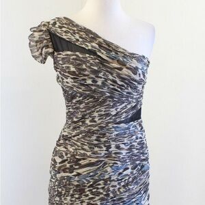 Vintage, Sexy Leopard Print One-Shoulder Dress